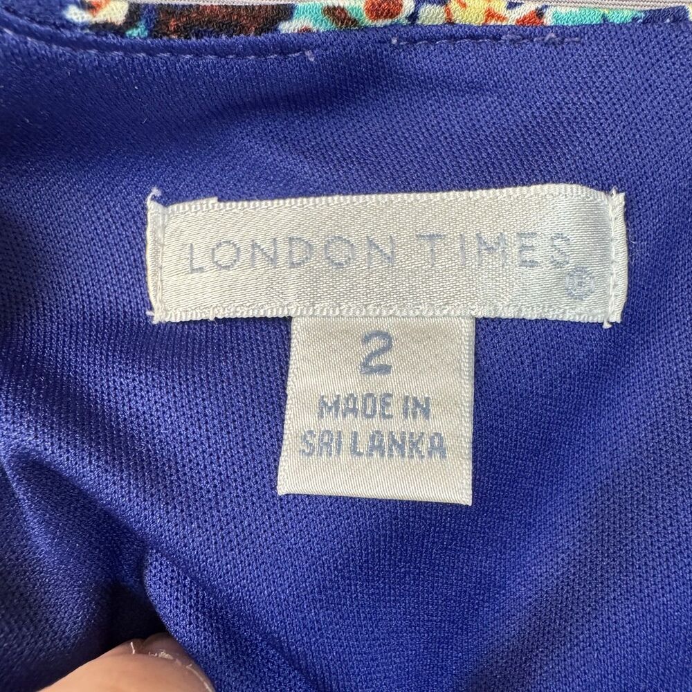 London Times Dress Womens 2 Blue Multicolor Paisley Sheath Short Sleeve Lined - Picture 4 of 9